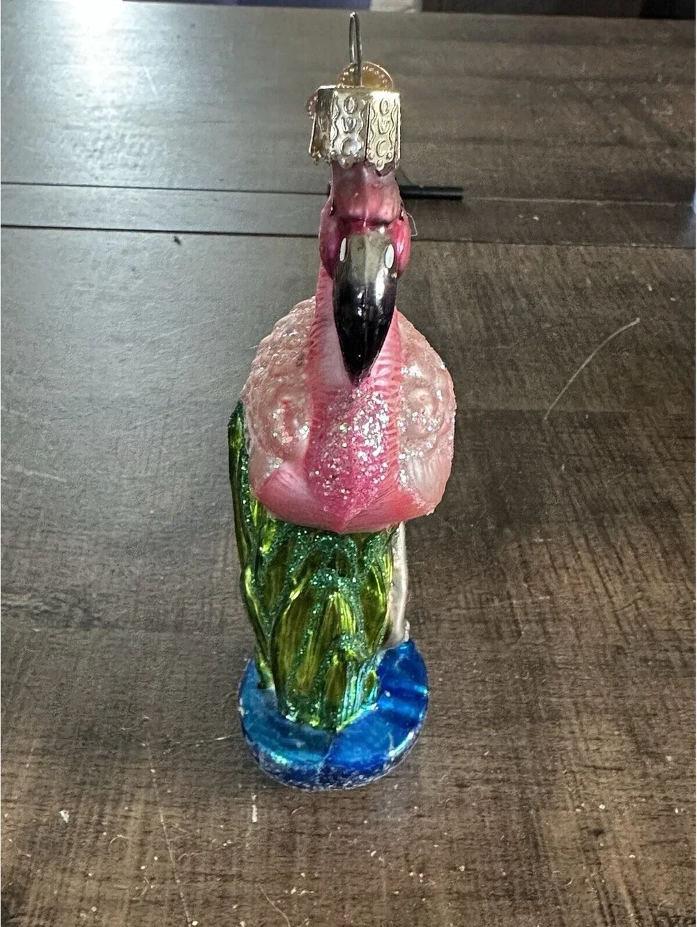 Old World Christmas Pink Flamingo Glass Ornament Our Heart Charm Tropical Bird